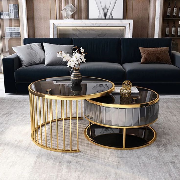 Modern Round Gold & Black Nesting Coffee Table With Shelf Tempered Glass Top  2 Piece Set | Table Decor Living Room, Coffee Table Decor Living Room,  Center Table Living Room In Tempered Glass Top Coffee Tables (View 12 of 20)