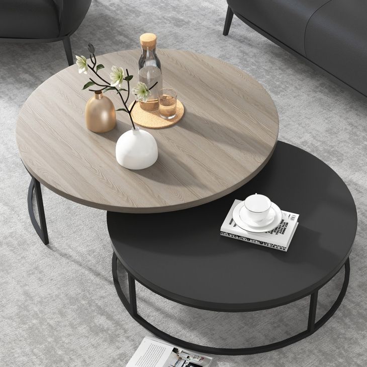 Modern Round Nesting 2 Piece Extendable Gray & Black Living Room Accent  Coffee Table | Round Coffee Table Living Room, Living Room Accent Tables,  Table Decor Living Room Pertaining To Black Accent Coffee Tables (View 10 of 20)