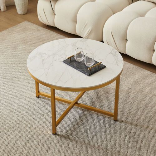 Modern Round Sintered Stone Coffee Table W/ Gold Metal Leg Living Room  Furniture | Ebay Within Deco Stone Coffee Tables (View 19 of 20)