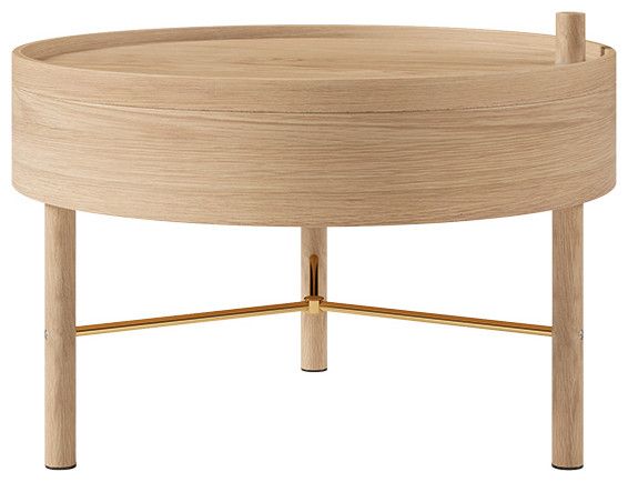 Modern Round Wood Rotating Tray Coffee Table With Storage, Natural –  Midcentury – Coffee Tables  Homary International Limited | Houzz For Rotating Wood Coffee Tables (View 11 of 20)