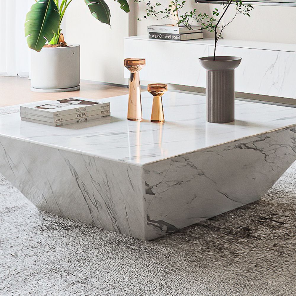 Modern White Faux Marble Coffee Table For White Faux Marble Coffee Tables (View 2 of 20)