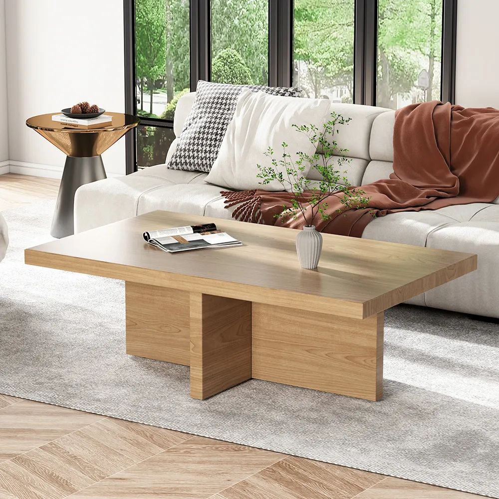 Modern Wood Coffee Table Rectangle Shaped In Natural Rustic Homary For Rustic Natural Coffee Tables (View 4 of 20)