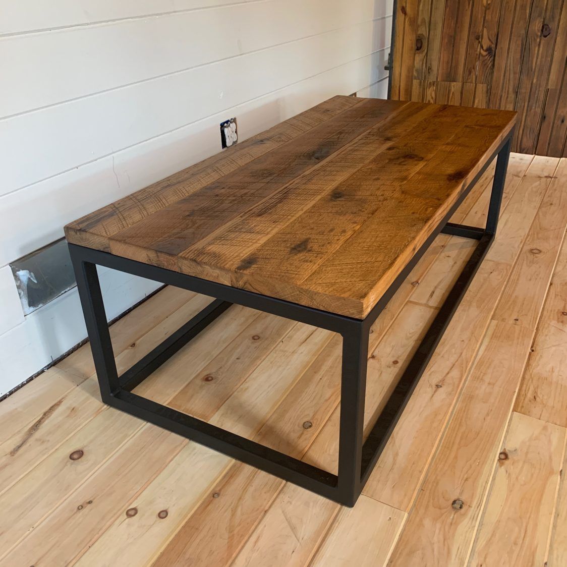 Nate Metal Base Coffee Table With Oak Top | Furniture From The Barn Intended For Metal Base Coffee Tables (View 9 of 20)