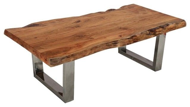 Natural Acacia Wood & Steel Rustic Live Edge Coffee Table – Contemporary – Coffee  Tables  Sierra Living Concepts Inc | Houzz Pertaining To Rustic Natural Coffee Tables (View 5 of 20)