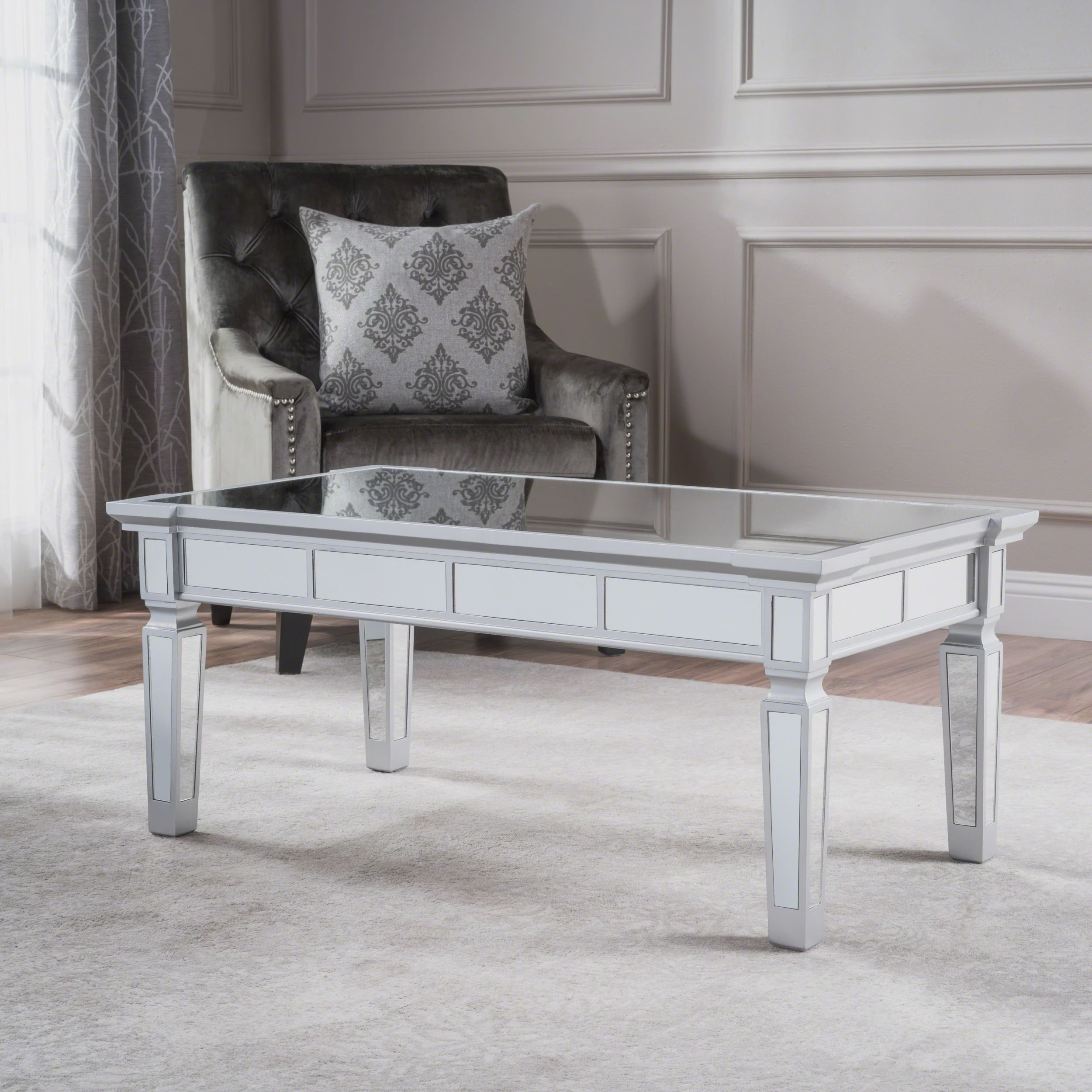 Noble House Mirror Finished Faux Wood Coffee Table, Clear – Walmart Pertaining To Faux Wood Coffee Tables (View 8 of 20)