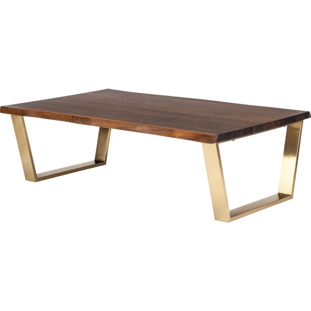Nuevo Hgsr486 Versailles Coffee Table W/ Seared Oak Top On Brushed Gold  Stainless Legs In Satin Gold Coffee Tables (Gallery 20 of 20)