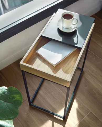 Numa Oak And Metal Little Table With Sliding Top Intended For Oak Espresso Coffee Tables (View 1 of 20)