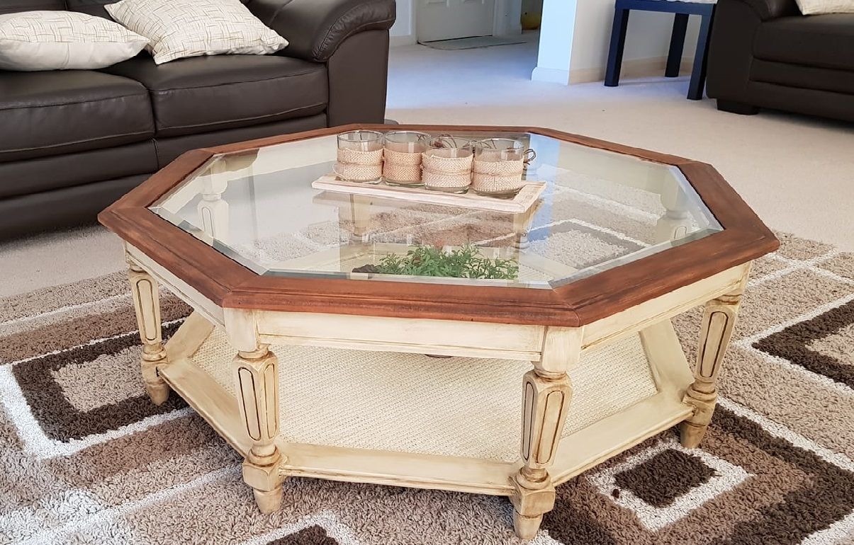 Octagon Coffee Table Cream Rustoleum Java Brown Glaze | Coffee Table,  Painted Coffee Tables, Coffee Table Redo Pertaining To Octagon Glass Top Coffee Tables (View 10 of 20)