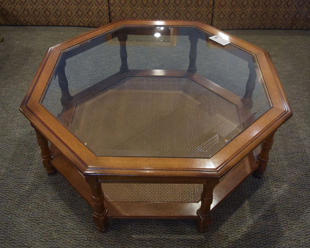 Octagon Glass Top Coffee Table | New England Home Furniture Consignment With Regard To Octagon Glass Top Coffee Tables (View 4 of 20)