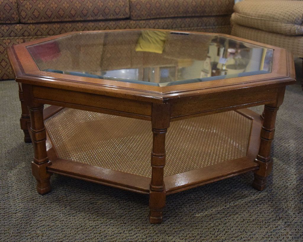 Octagon Glass Top Coffee Table | New England Home Furniture Consignment Within Octagon Glass Top Coffee Tables (View 2 of 20)