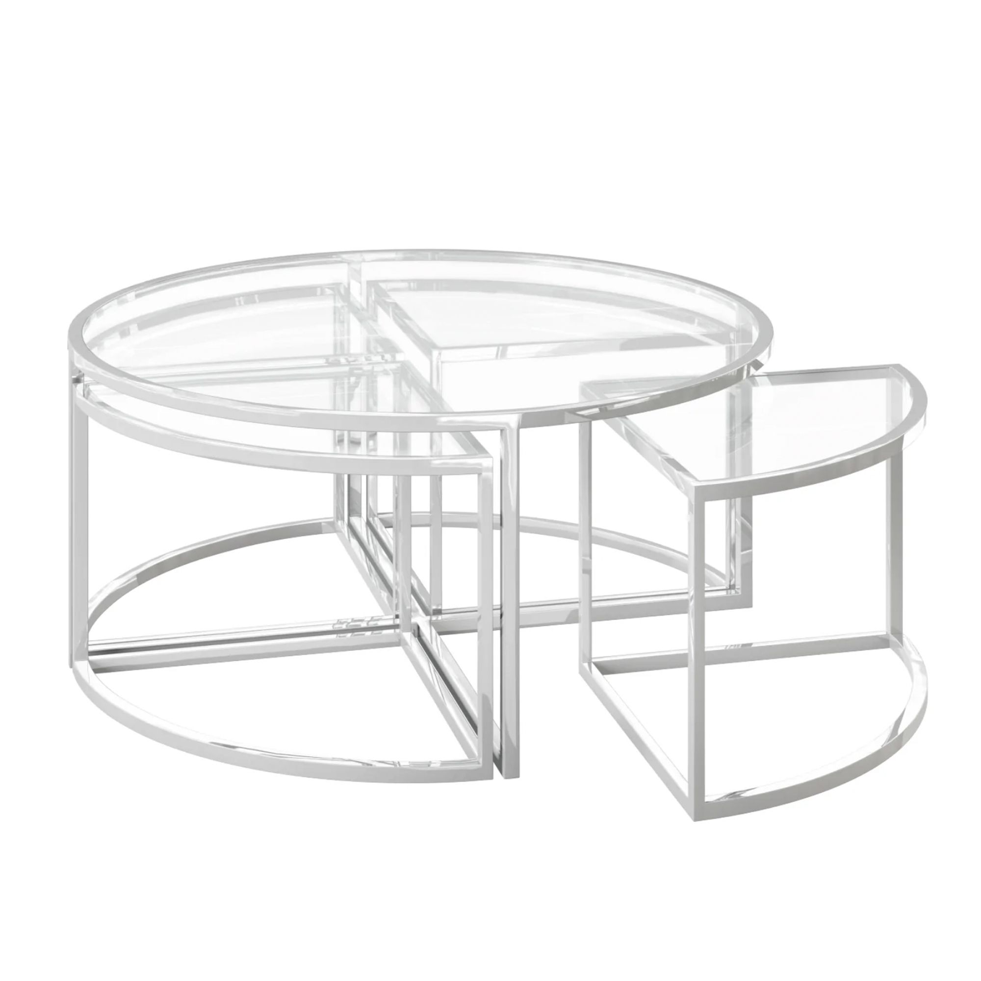 Orbit Nesting Glass Chrome Coffee Table Set – Modish Furnishing In Chrome Coffee Tables (View 12 of 20)
