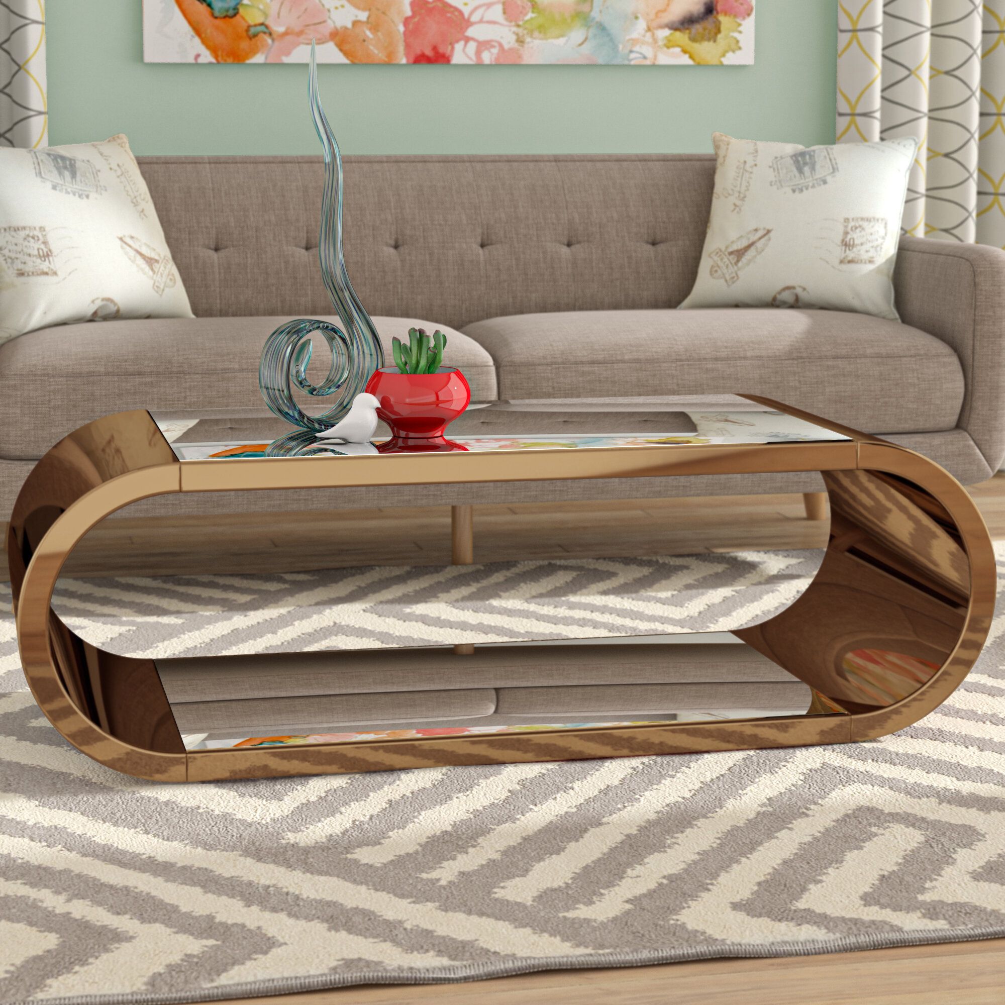 Orren Ellis Jasonville Floor Shelf Coffee Table With Storage & Reviews |  Wayfair With Rose Gold Coffee Tables (View 16 of 20)
