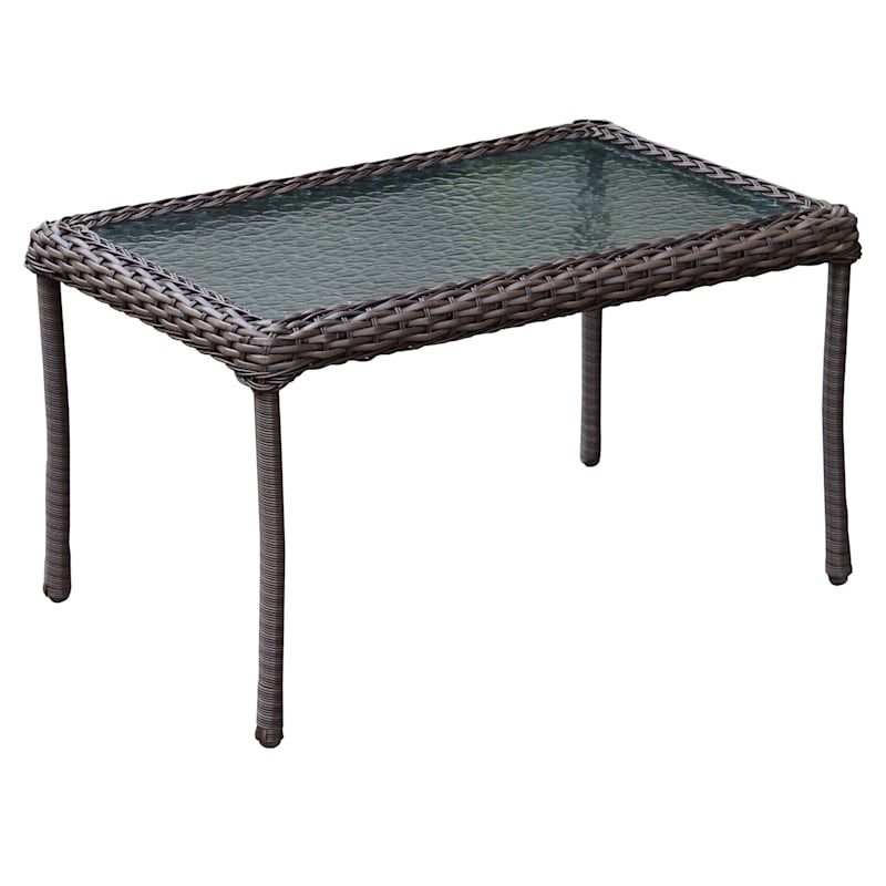 Outdoor Wicker Tempered Glass Top Coffee Table | At Home Throughout Tempered Glass Top Coffee Tables (Gallery 19 of 20)