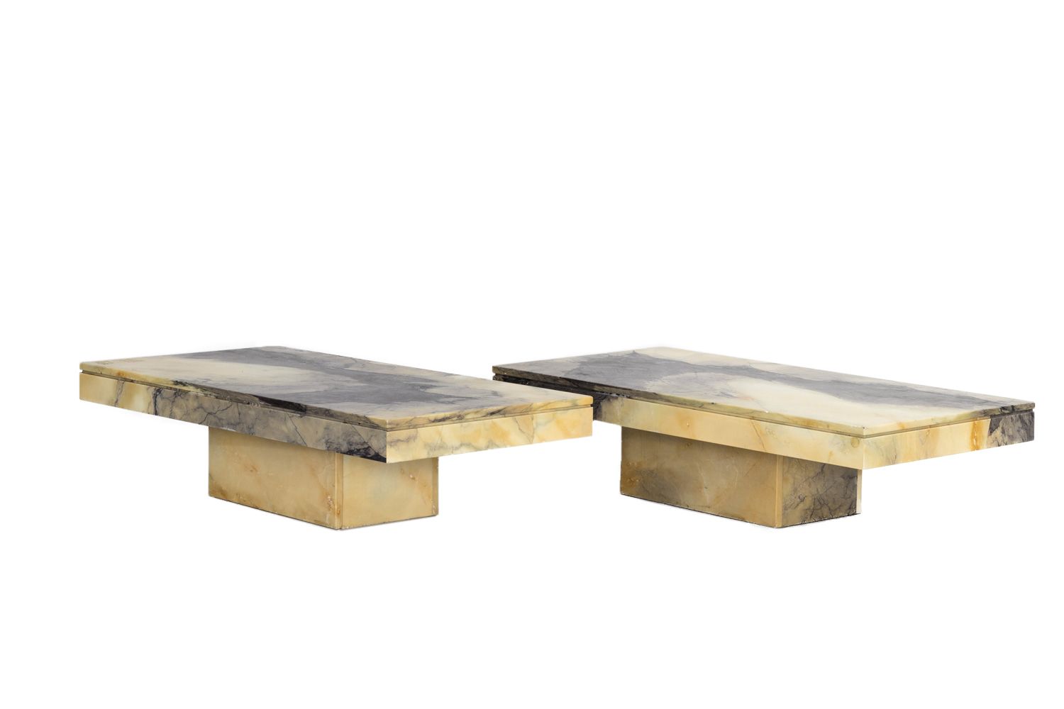 Pair Of Light Yellow Grey Veined Marble Coffee Tables, 1970's In Marble Coffee Tables (View 10 of 20)