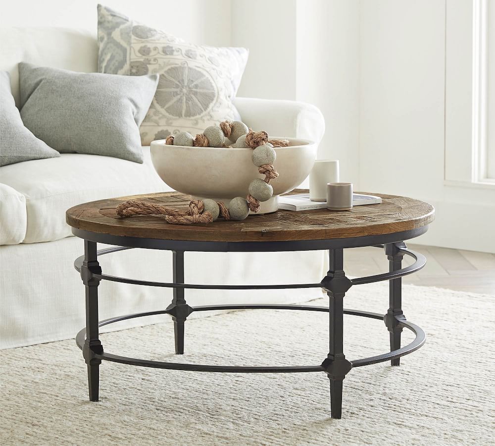 Parquet 36" Round Reclaimed Wood Coffee Table | Pottery Barn Within Reclaimed Elm Wood Coffee Tables (View 10 of 20)