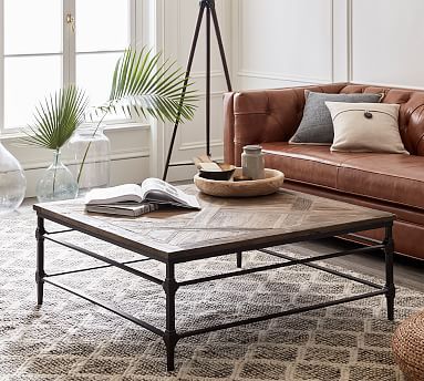 Parquet 46" Square Reclaimed Wood Coffee Table | Pottery Barn With Regard To Metal And Wood Coffee Tables (View 20 of 20)