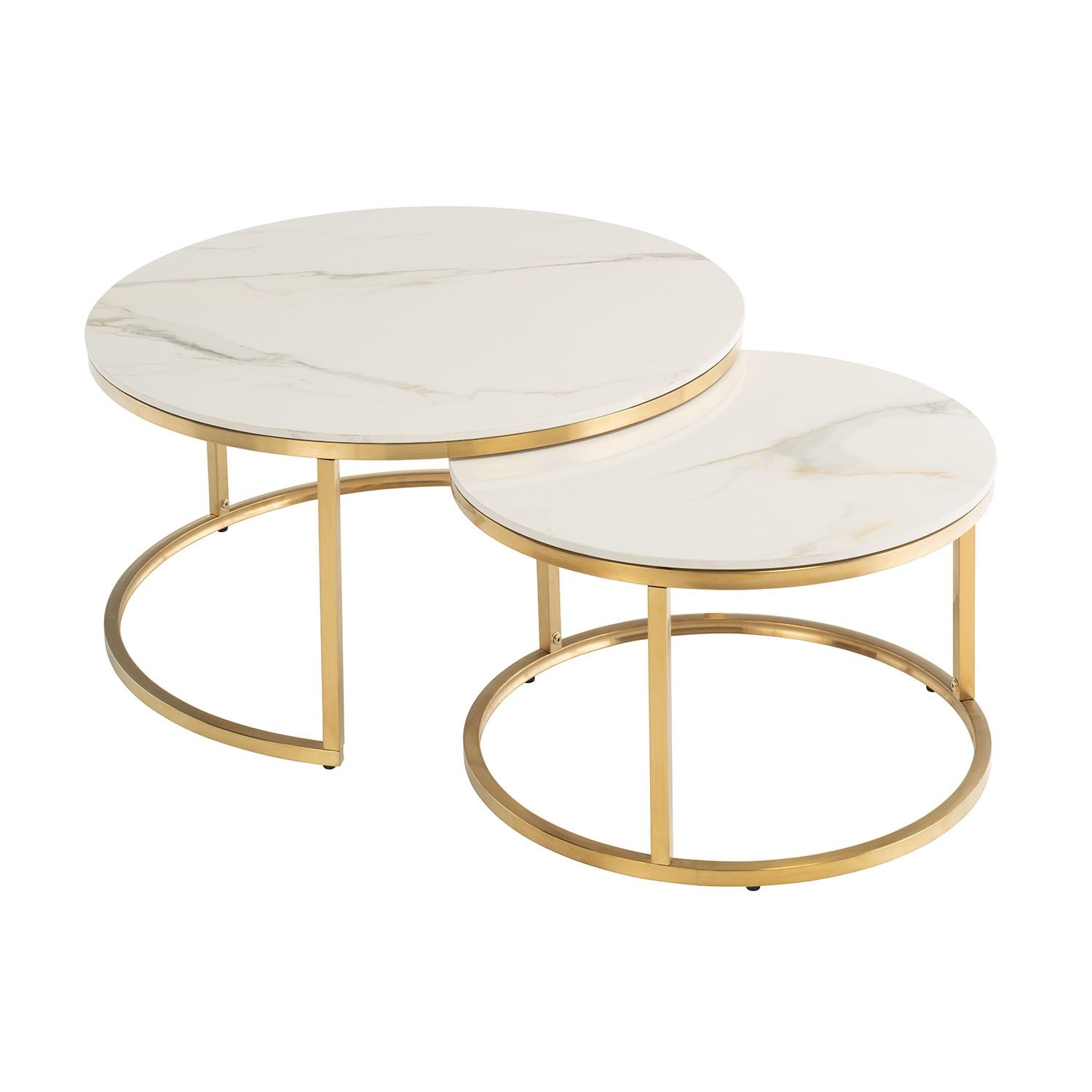 Philadelphia Round Coffee Table Set In Kass Gold Top And Brushed Gold Legs  – Furniture World Intended For Satin Gold Coffee Tables (View 8 of 20)