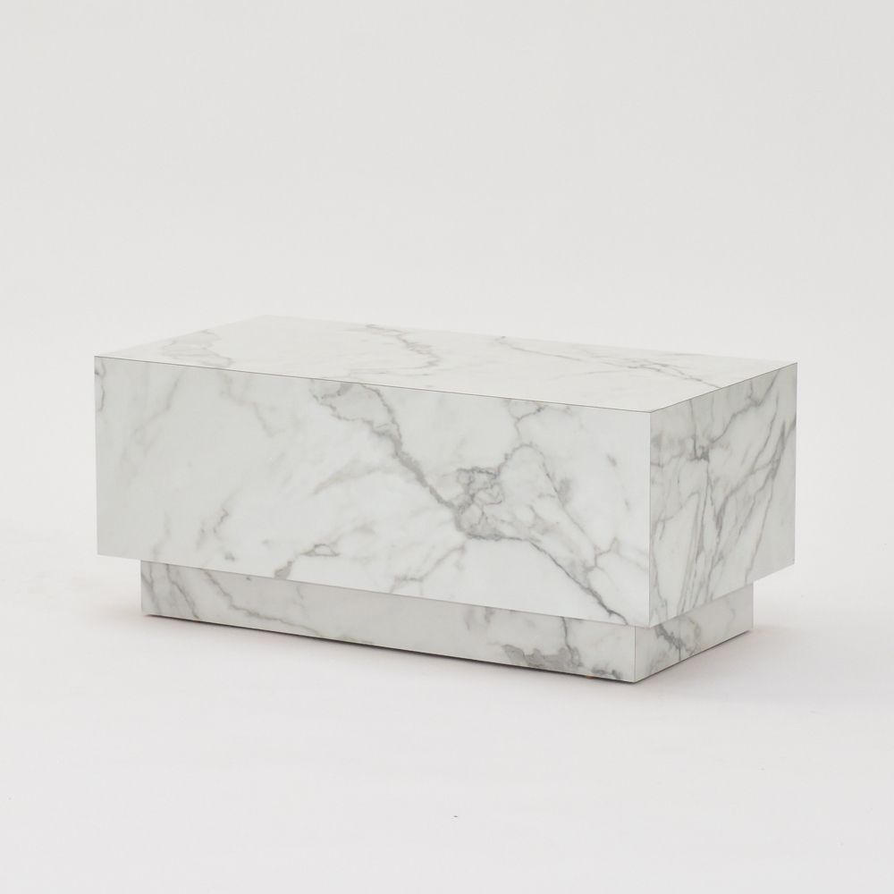 Plinth Table Faux White Marble | Tables Product In New York | Furniture  Rentals For Special Events – Taylor Creative Inc. Within White Faux Marble Coffee Tables (Gallery 20 of 20)