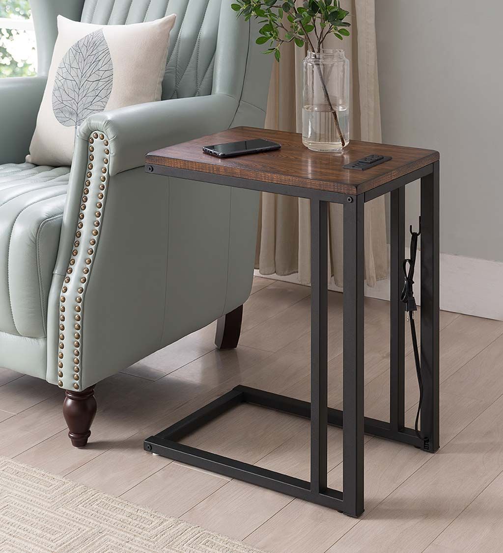 Pull Up Table With Charging Station – Black | Plowhearth Pertaining To Coffee Tables With Charging Station (View 10 of 20)