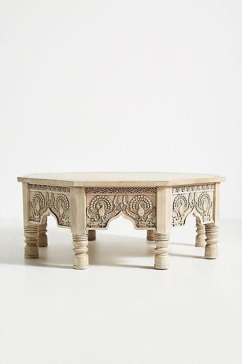 Raaz Octagon Carved Wood Storage Coffee Table Pertaining To Wooden Hand Carved Coffee Tables (View 14 of 20)