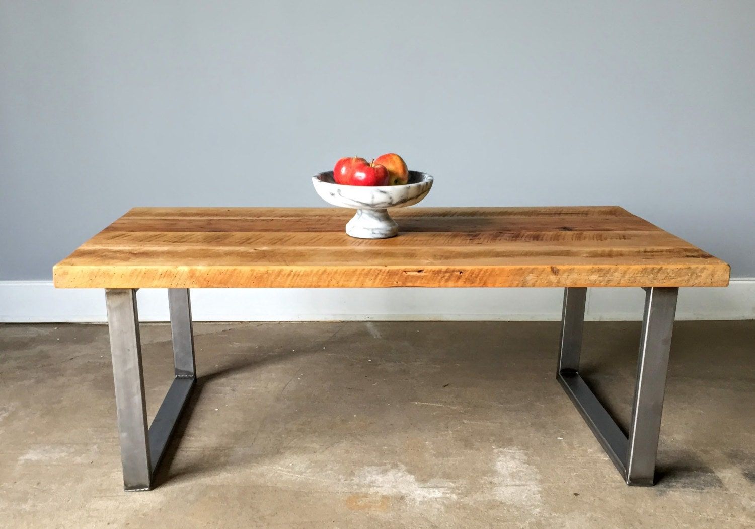 Reclaimed Wood Coffee Table / Industrial U Shaped Metal Legs – Etsy Inside Iron Legs Coffee Tables (View 4 of 20)