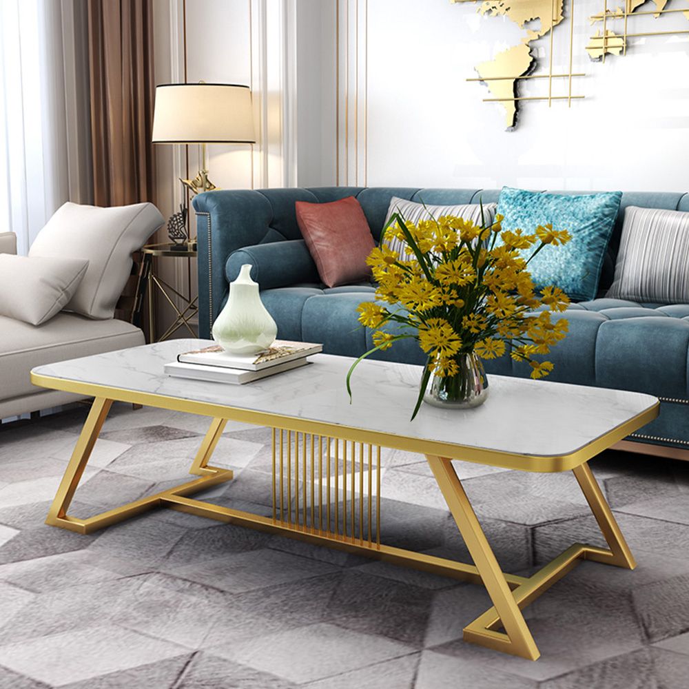 Rectangular Faux Marble Trestle Coffee Table Regarding White Faux Marble Coffee Tables (View 16 of 20)