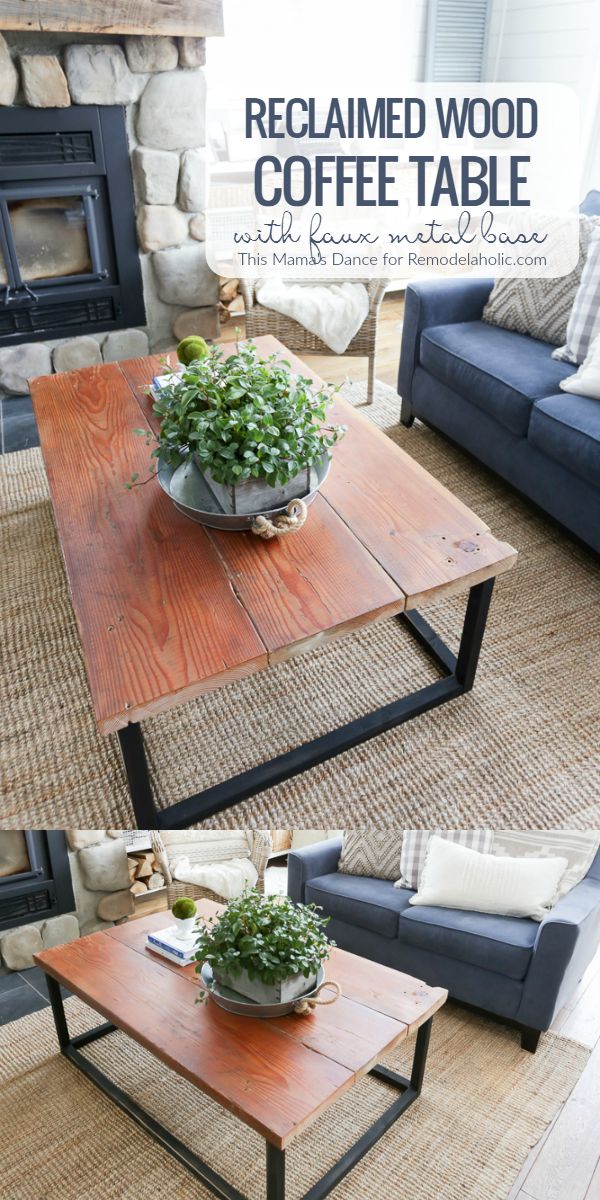 Remodelaholic | Diy Reclaimed Wood Coffee Table With Faux Metal Base In Faux Wood Coffee Tables (View 10 of 20)