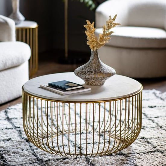 Riesa White Marble Top Coffee Table With Gold Metal Base | Furniture In  Fashion Intended For Metal Base Coffee Tables (View 13 of 20)