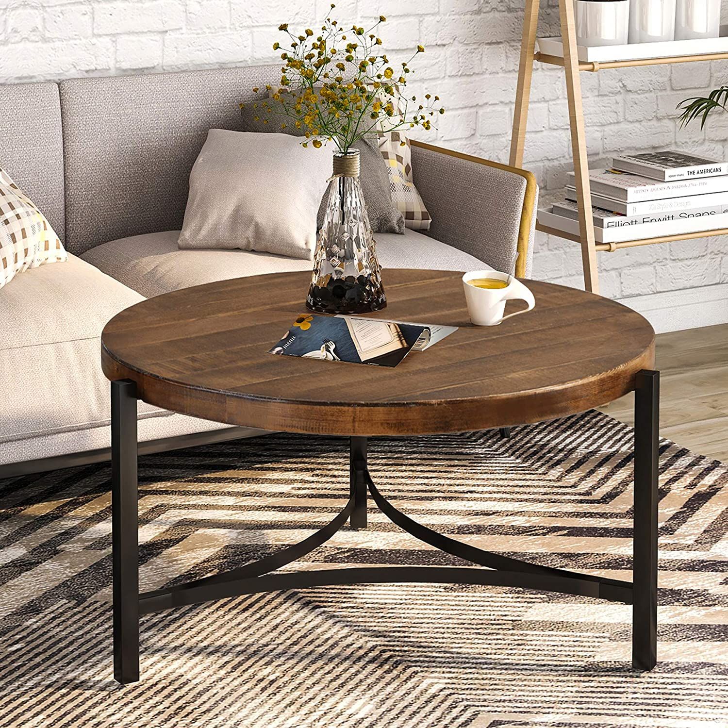 Round Coffee Table Rustic Style Table With Wood Desktop Metal Frame For  Living Room (brown) – Buy Hammered Metal Coffee Table,coffee Table  30x30,glass Coffee Table With Metal Frame Product On Alibaba Pertaining To Rustic Round Coffee Tables (View 17 of 20)