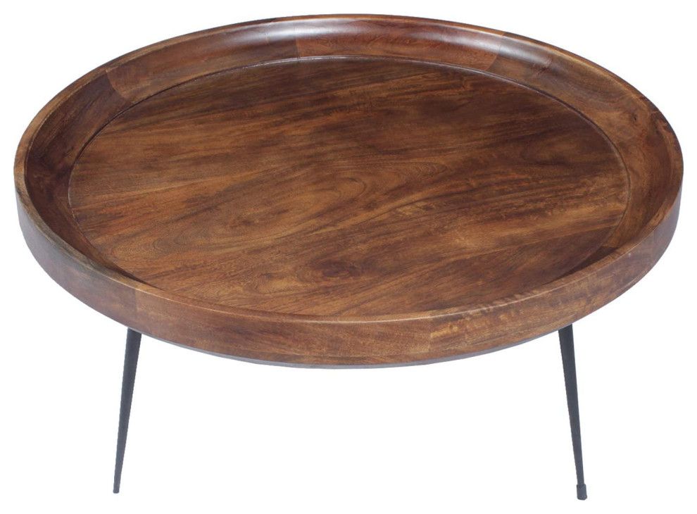 Round Mango Wood Coffee Table With Splayed Metal Legs – Transitional – Side  Tables And End Tables  Imtinanz, Llc | Houzz Regarding Splayed Metal Legs Coffee Tables (View 2 of 20)