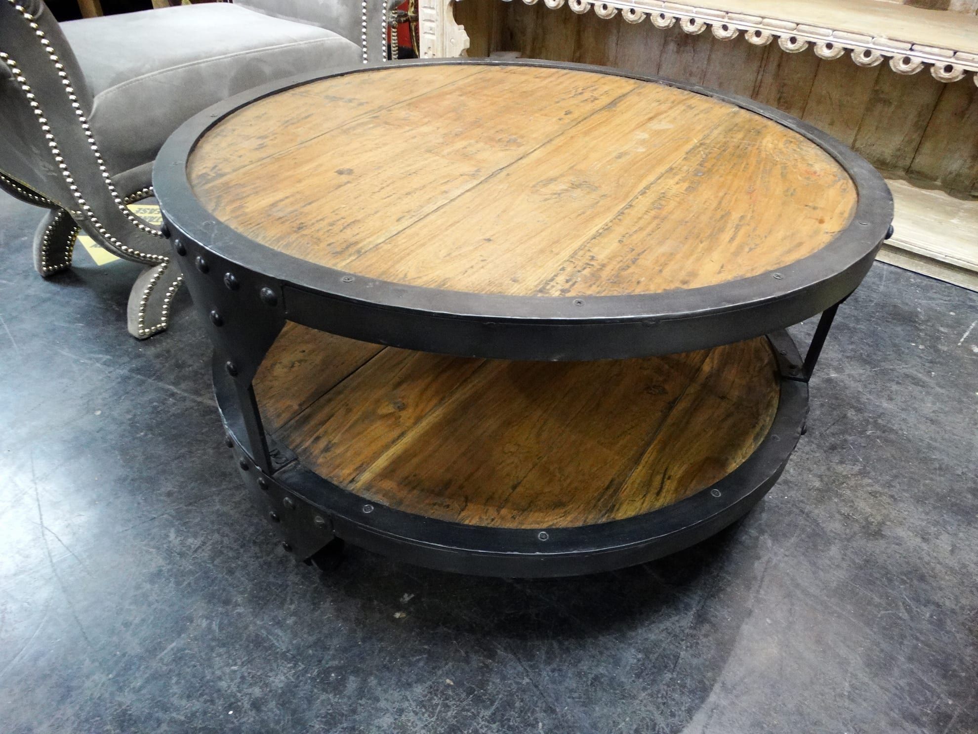Rustic Industrial Round Coffee Table Pertaining To Round Industrial Coffee Tables (View 4 of 20)