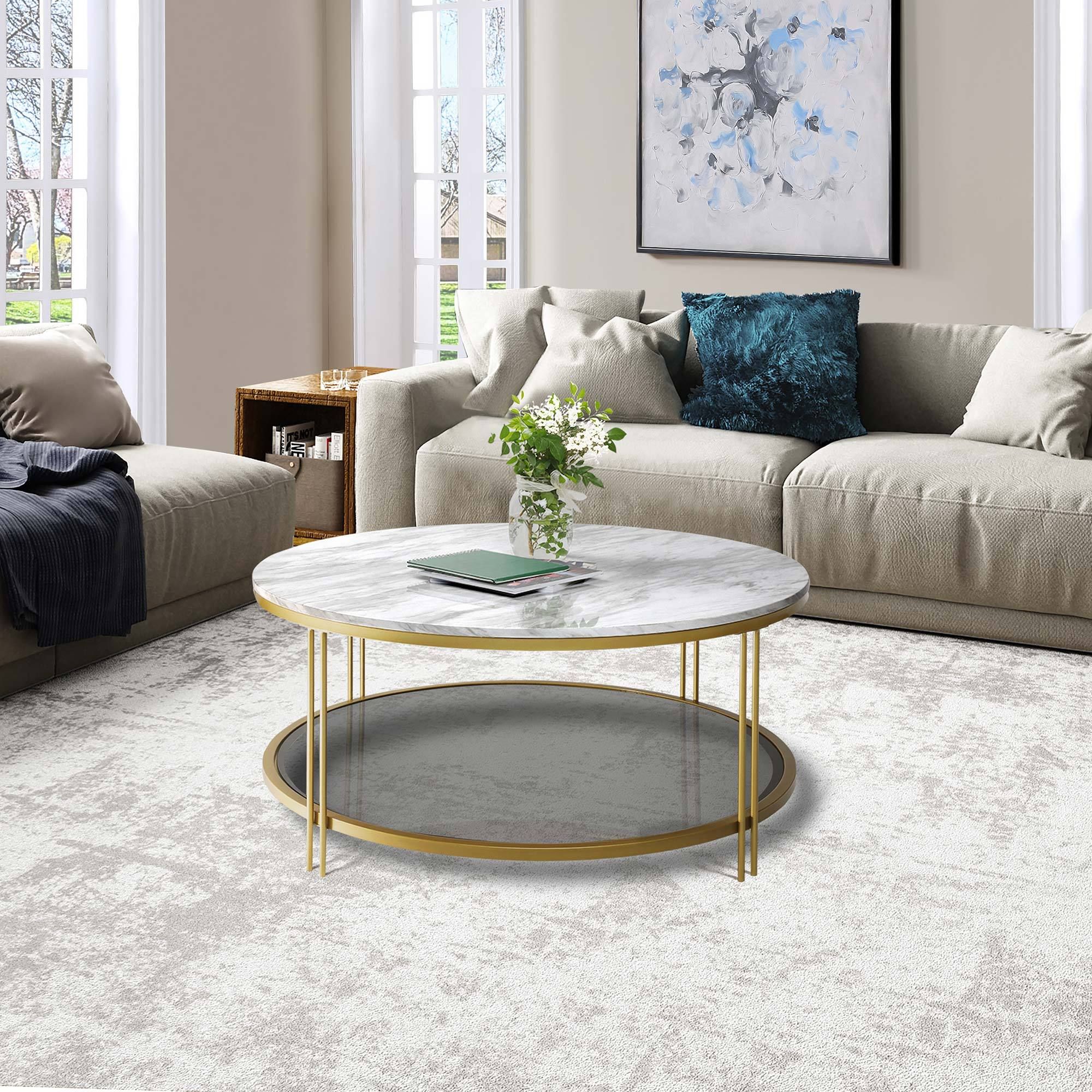 Sezeven Choice Marble Paper Top With Pu Finish Faux Marble Modern Coffee  Table With Storage In The Coffee Tables Department At Lowes Inside Faux Marble Top Coffee Tables (View 13 of 20)