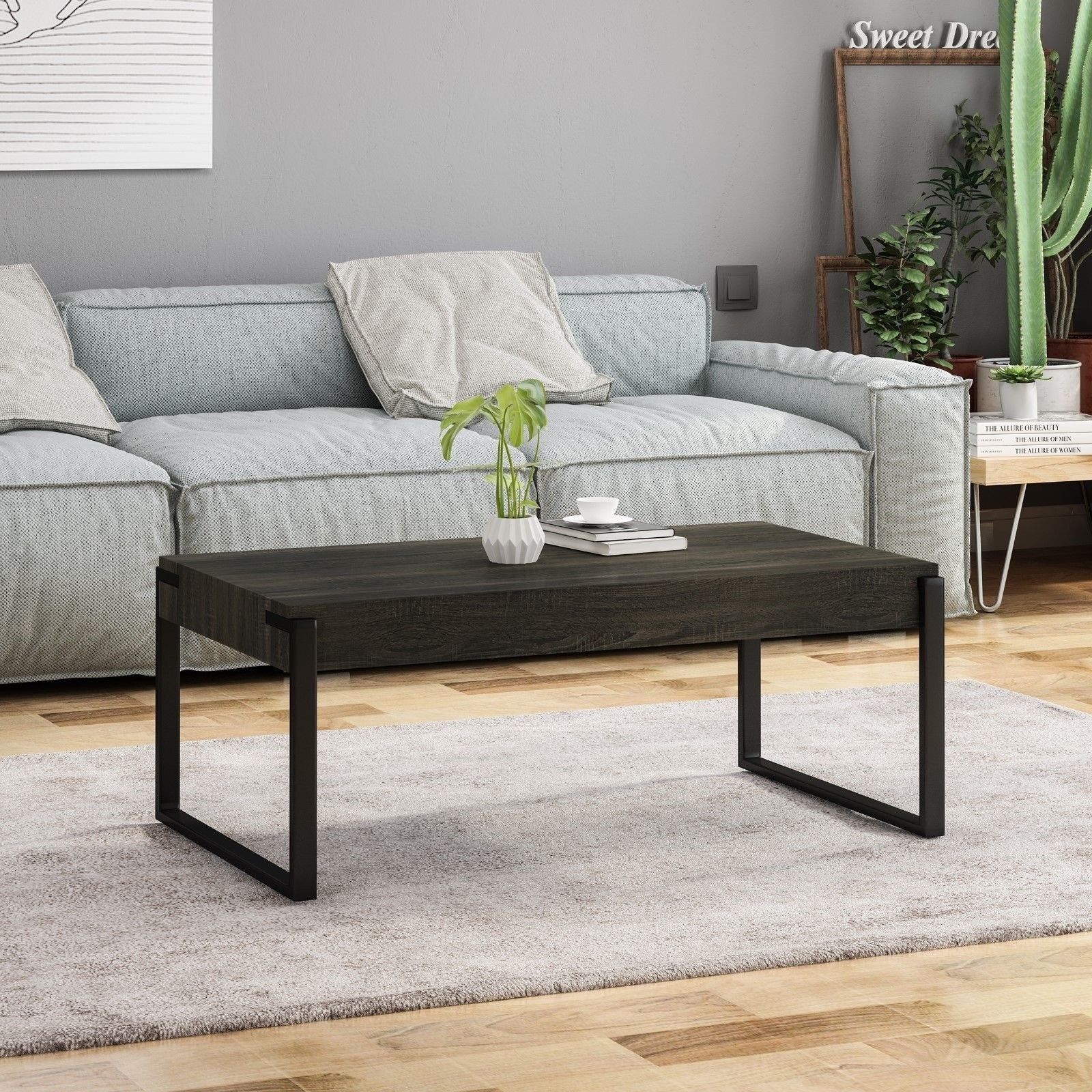 Shaw Modern Contemporary Industrial Faux Wood Coffee Table With Iron Legs |  Ebay In Industrial Faux Wood Coffee Tables (View 2 of 20)