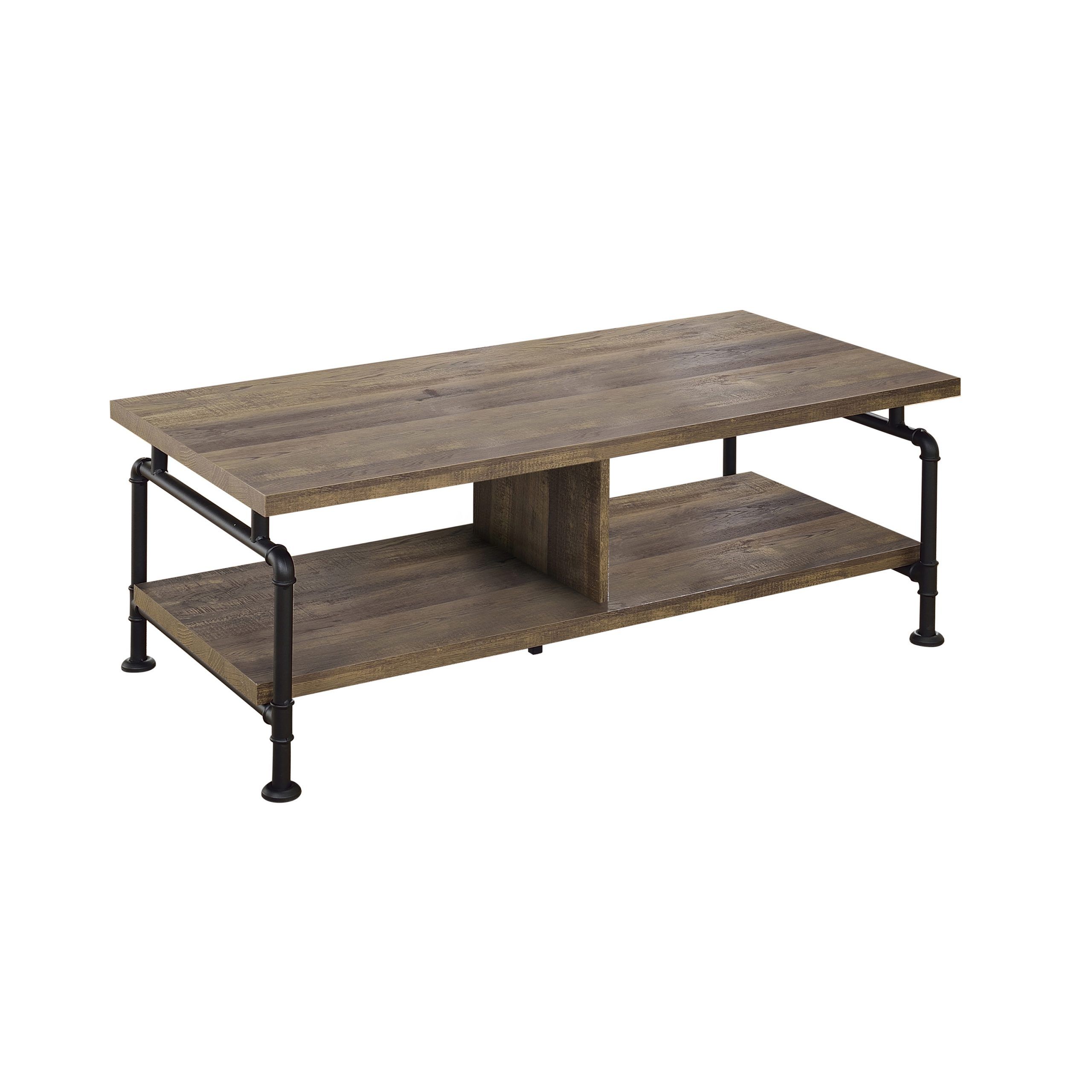 Shelf Storage Coffee Table Rustic Oak And Black – Coaster Fi Regarding Rustic Oak And Black Coffee Tables (View 17 of 20)
