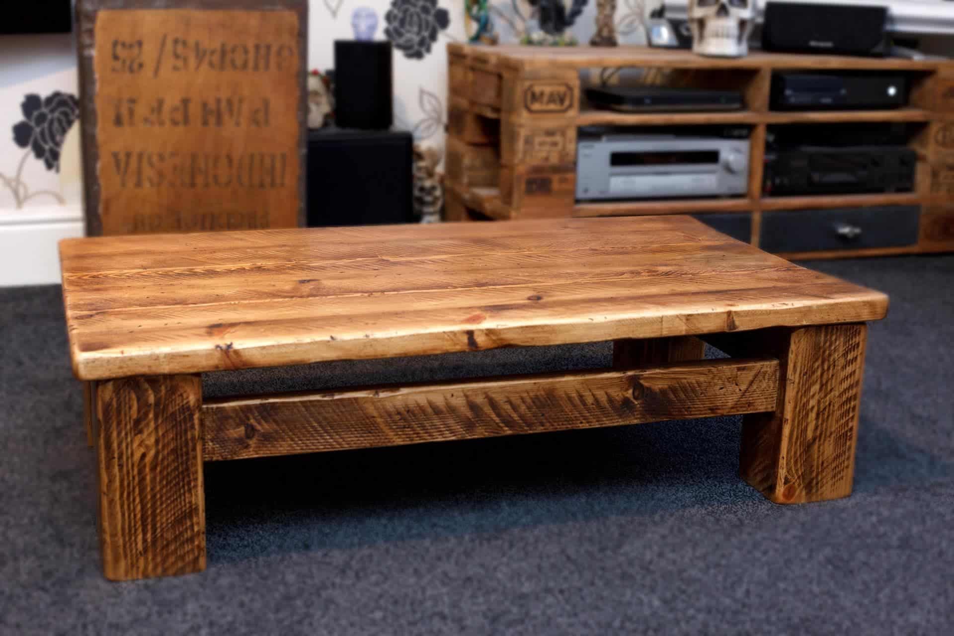 Sherwood Rustic Plank Low Down Coffee Table – Aj's Farmhouse Furniture With Plank Coffee Tables (View 15 of 20)