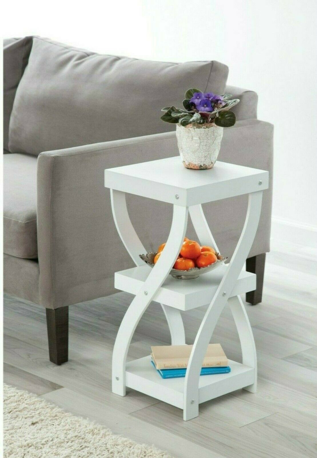 Side Sofa Table  3 Tier Accent Coffee Entrance Table White Wooden Modern  Twisted Design Console End Table With Shelves – Walmart Pertaining To Wood Accent Coffee Tables (View 10 of 20)