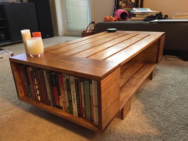 Slat Coffee Table With Incorporated Book Shelves | Woodworking Projects  Furniture, Coffee Table Made From Pallets, Coffee Table Intended For Coffee Tables With Shelf (View 10 of 20)