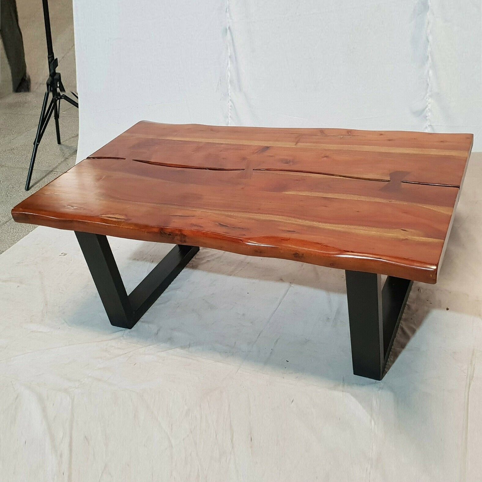 Solid Acacia Wood Live Edge Coffee Table Industrial Metal Legs 122 X 76cm Throughout Acacia Wood Coffee Tables (View 20 of 20)