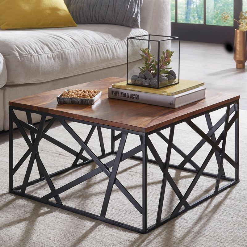 Solid Wood Coffee Table With Puzzle Iron Base Wooden Furniture|furniture  Online|buy Wooden Furniture In India|furniture Store Online|buy Furniture  Online India|solid Wood Furniture Intended For Iron Coffee Tables (View 13 of 20)