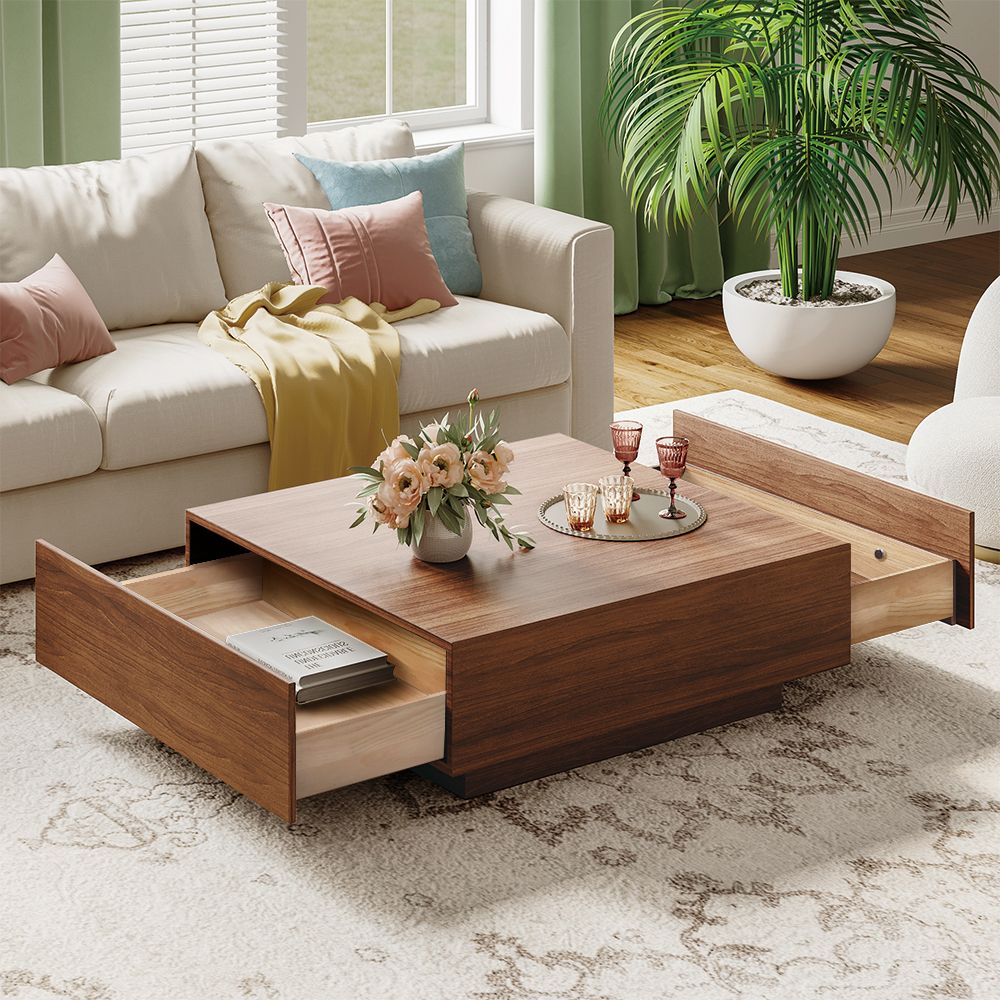 Square Pedestal Minimalist Coffee Table Regarding Contemporary Coffee Tables With Shelf (View 9 of 20)