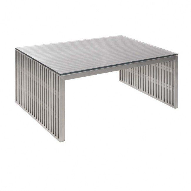 Stainless Steel Slat Coffee Table Glass Top | Njmodern Furniture Pertaining To Slat Coffee Tables (View 11 of 20)