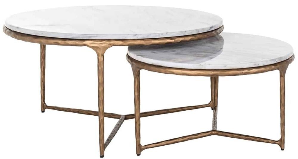 Steel Smith Marble And Brushed Gold Coffee Table (set Of 2) – Cfs Furniture  Uk In Satin Gold Coffee Tables (View 10 of 20)