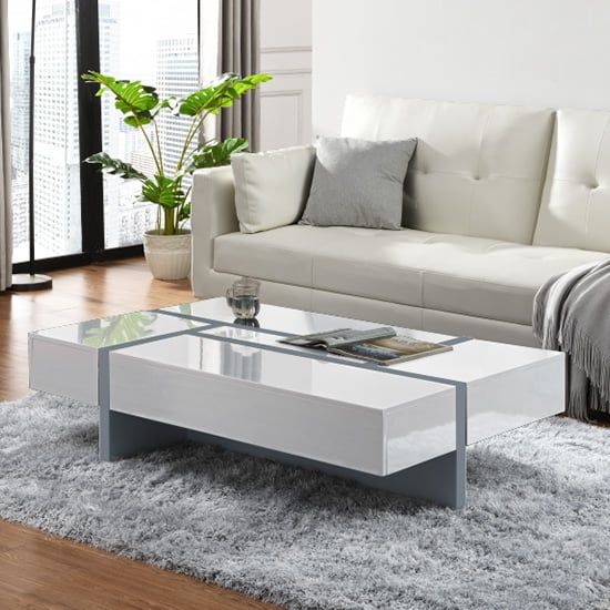 Storm High Gloss Storage Coffee Table In White And Grey | Furniture In  Fashion Pertaining To White Storage Coffee Tables (View 3 of 20)