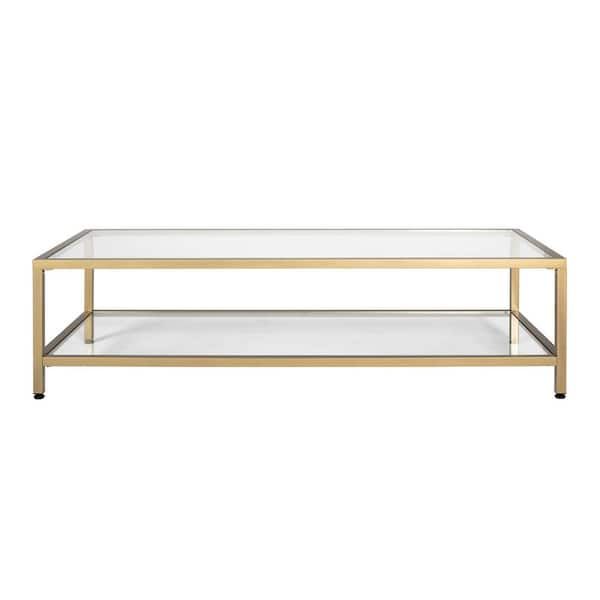 Studio Designs Home Camber Gold 2 Tier Modern Rectangle Coffee Table With  Metal Frame And Tempered Glass 71034 – The Home Depot Intended For 2 Tier Metal Coffee Tables (View 10 of 20)