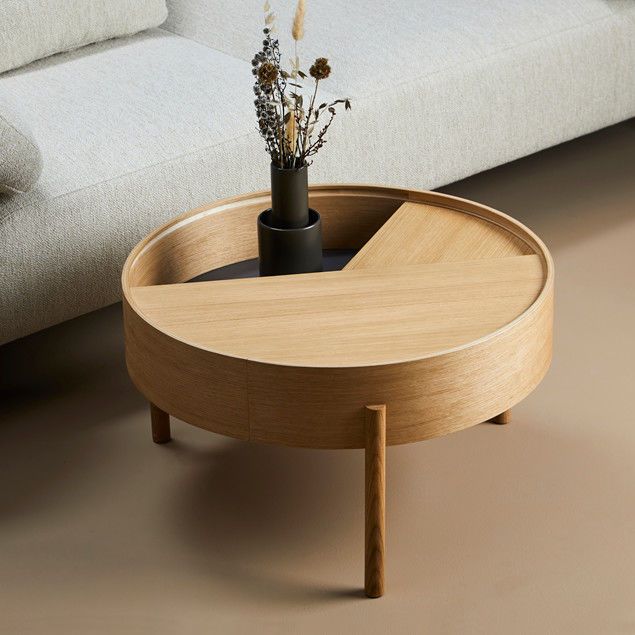 Table Basse Contemporaine – Arc – Woud – En Frêne / Avec Piètement En Frêne  / Ronde In Wood Rotating Tray Coffee Tables (View 19 of 20)