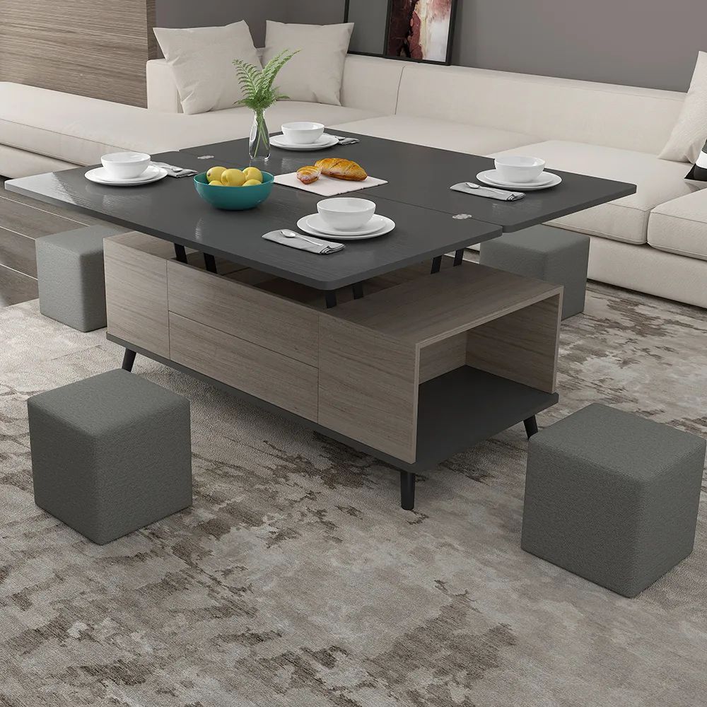 Table Basse Relevables Table Convertible Rangement Avec Ottomans Homary Within Lift Top Coffee Tables (View 1 of 20)