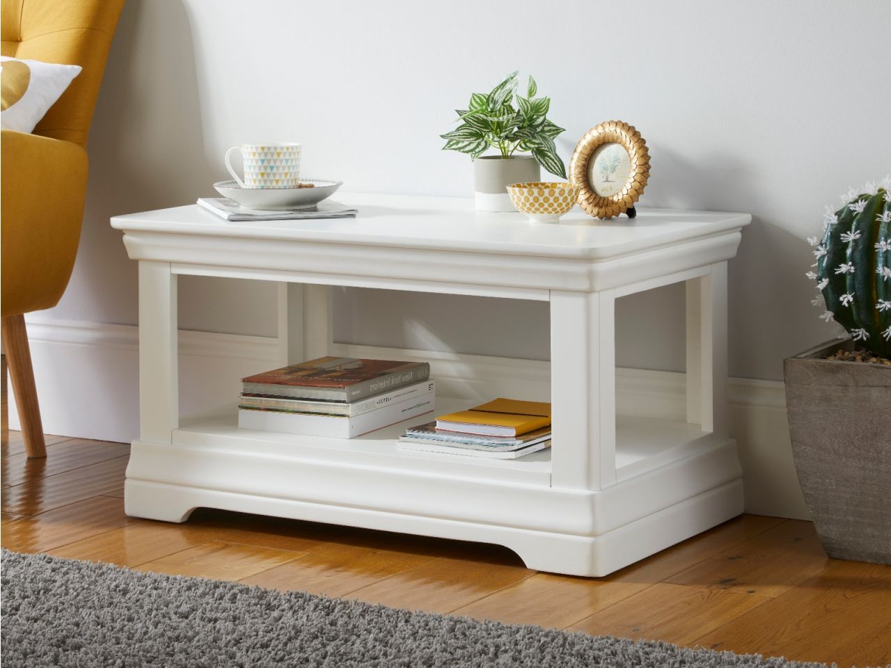 Toulouse White Painted Coffee Table With Shelf | Fully Assembled For Off White Wood Coffee Tables (View 8 of 20)