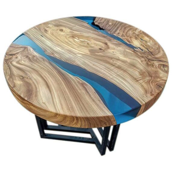 Translucent Blue Round Coffee Table – Epoxy Resin & Wood – Vilasaa With Regard To Resin Coffee Tables (View 19 of 20)