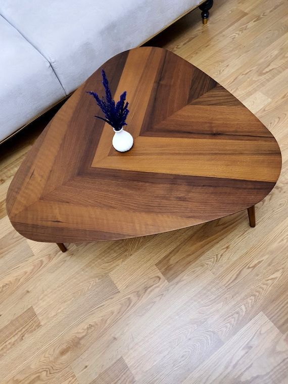 Triangle Coffee Table Walnut Round Oval Elliptical Wood – Etsy Norway Regarding Triangular Coffee Tables (View 6 of 20)