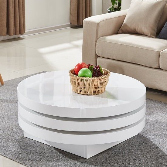 Triplo Round High Gloss Rotating Coffee Table In White | Furniture In  Fashion Throughout High Gloss Coffee Tables (View 7 of 20)